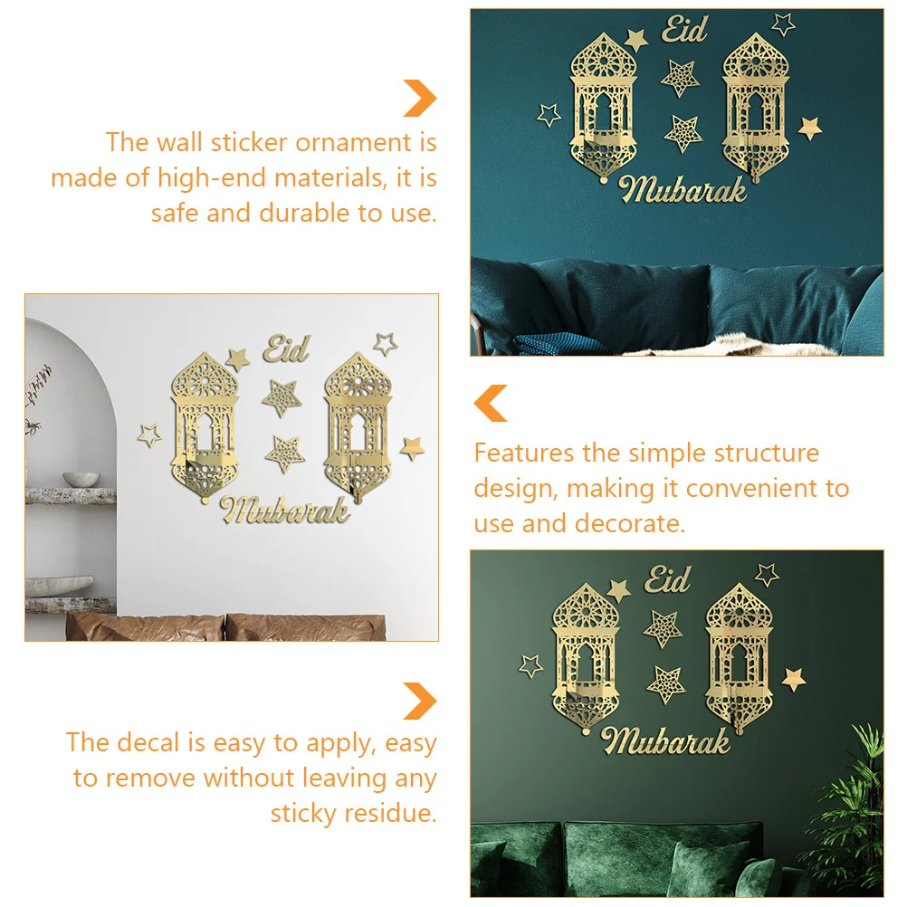 

Ramadan Wall Sticker Acrylic Lantern Decorations Eid Festival Muslim Theme Stylish Design Easy Apply Remove No Residue Home