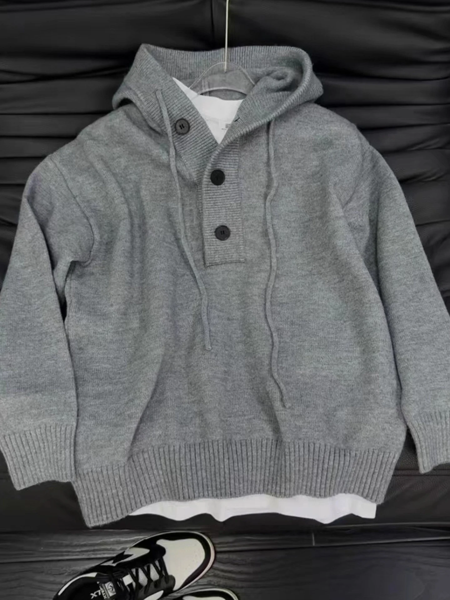 

ay Knitted Hat Sweatirt Men's Autumn Winter High Sensation Lazy Sle Overhead irt American Retro Sweatirt Jaet