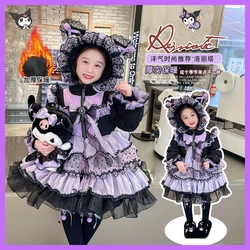 Kuromi Anime Sanrioed Lolita Long Down Jacket Winter Kid Girl Kawaii Cos Accessories Cute Cartoon Birthday Party Role Play Gift