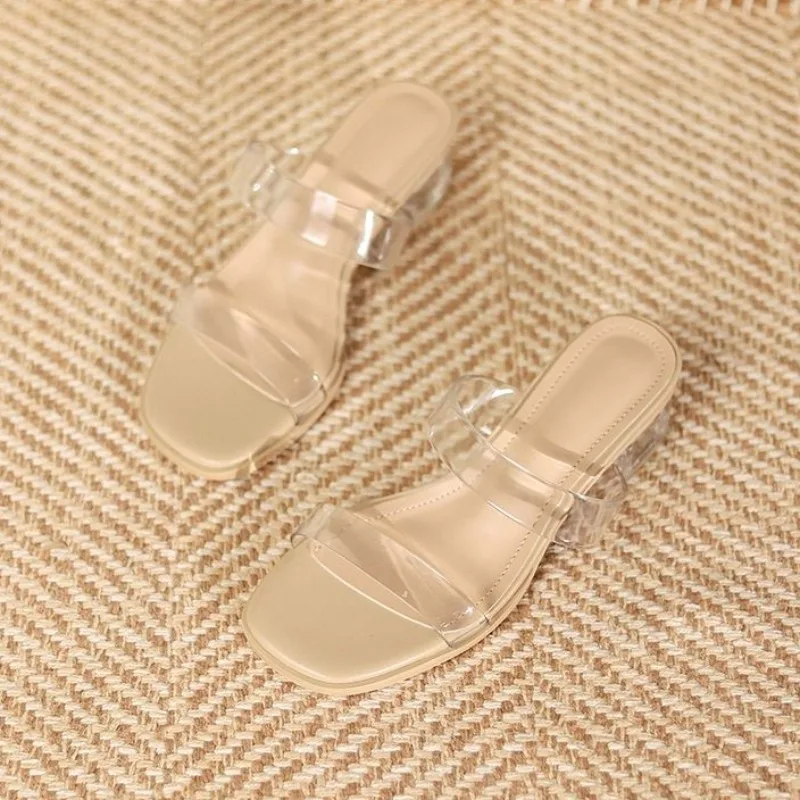 Slides Low Heel Jelly Transparent Women\'s Slippers and Ladies Sandals Flip Flops Clear Shoes Unique Comfortable Elegan H Sandal