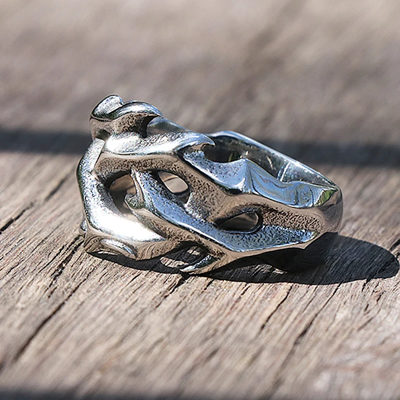 Vintage Hollow Out Design Crown of Thorns Ring 316L Stainless Steel Biker Rings for Men Women Couple Fashion Party Jewelry Gift