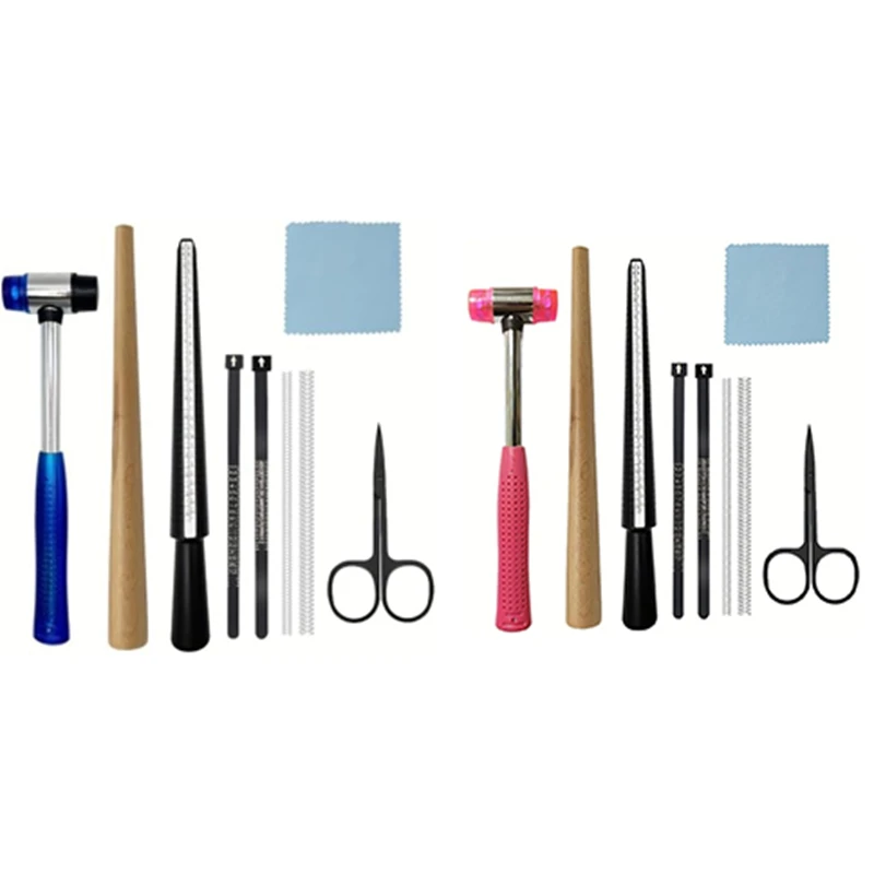 9pcs/uk טבעת מנדרל מדידה של שליטים, תכשיטים פטיש דבק דו צדדי, מקל עץ, תיקון כלי