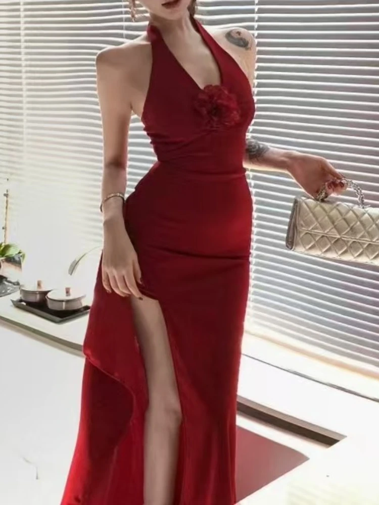 セクシーでエレガントなスリムなプロムドレス、レディースファッションデザイン、スリムなスラッシュネックVネックドレス、ヴィンテージ風ホットガールロングスリットドレス