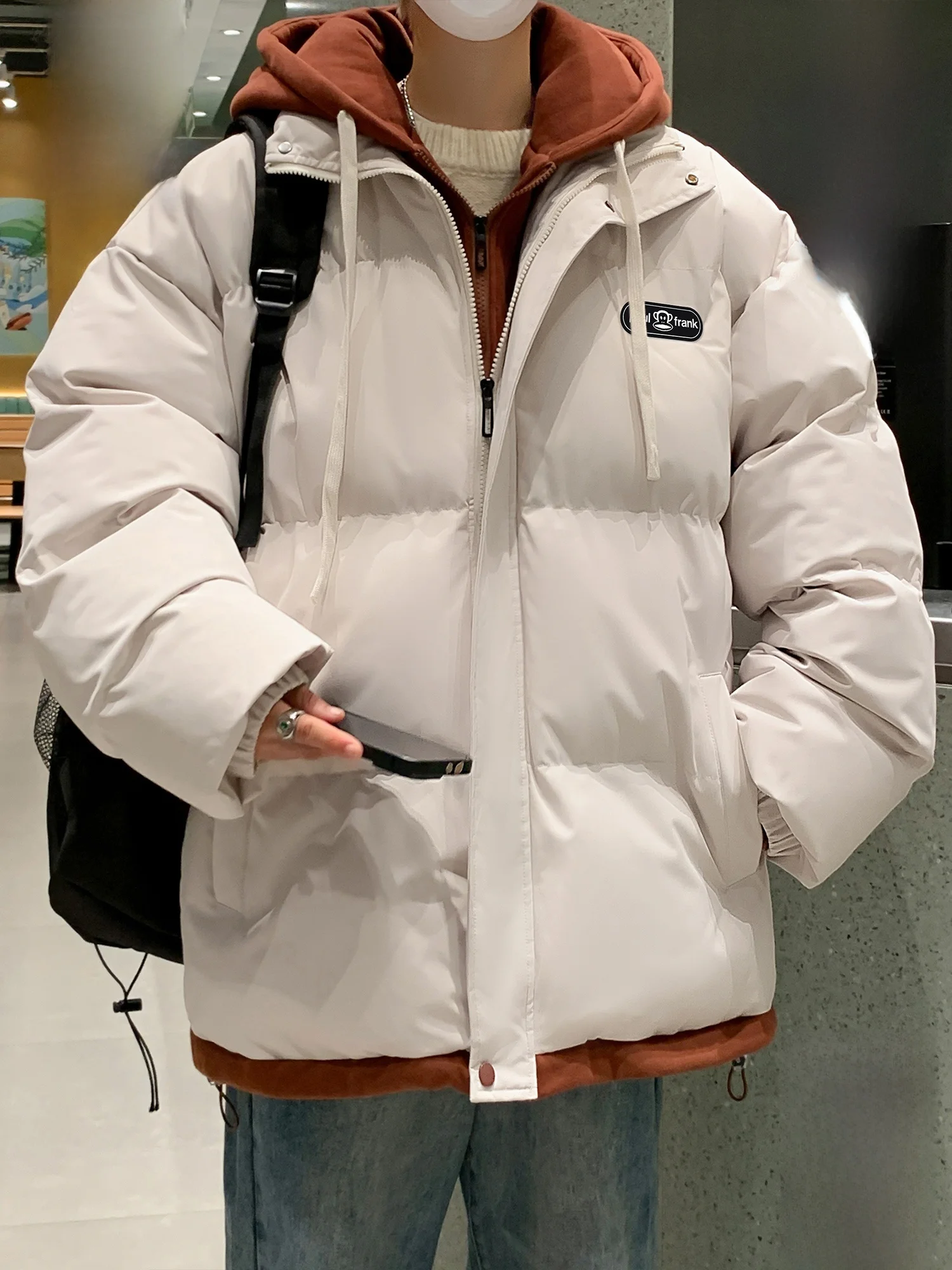 

PaulFrank Winter Thiened Cotton Jaet Men's New 2025 Hooded Bread Sle Clothing Polyester Fiber Casual Warmth Youth Faion