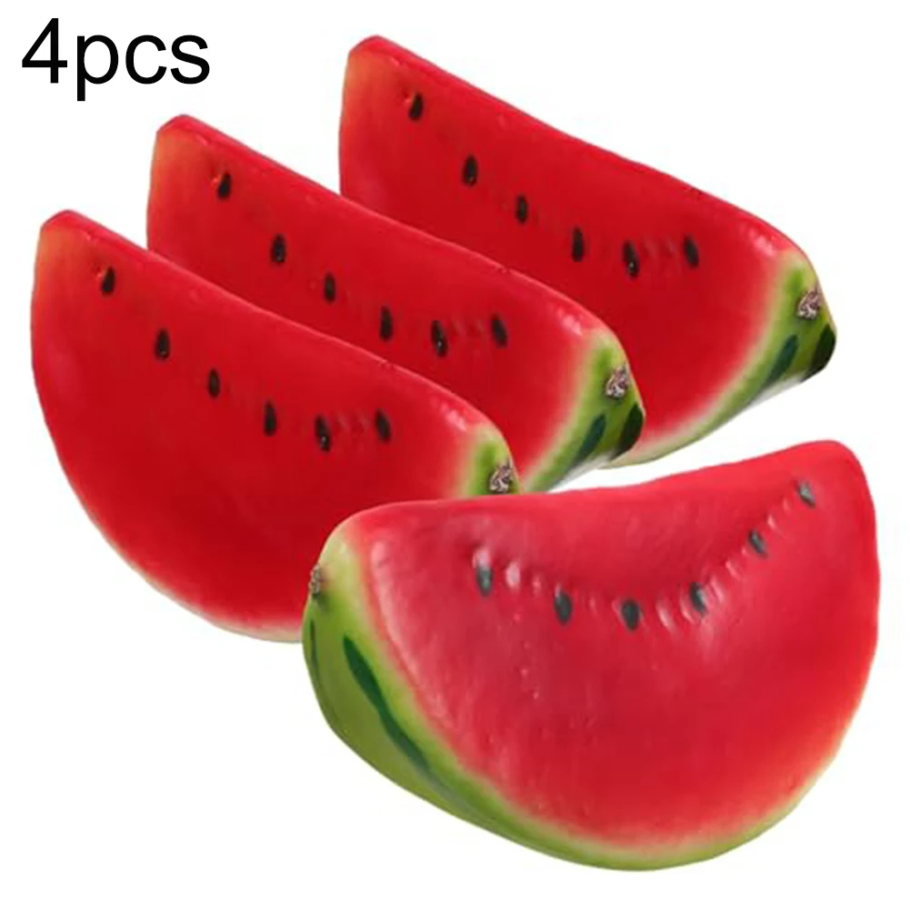 4 Uds. De frutas artificiales, modelo de sandía simulada, rodajas de fruta, accesorio de fotografía, adorno de sandía falsa de espuma, comida, fiesta de vacaciones