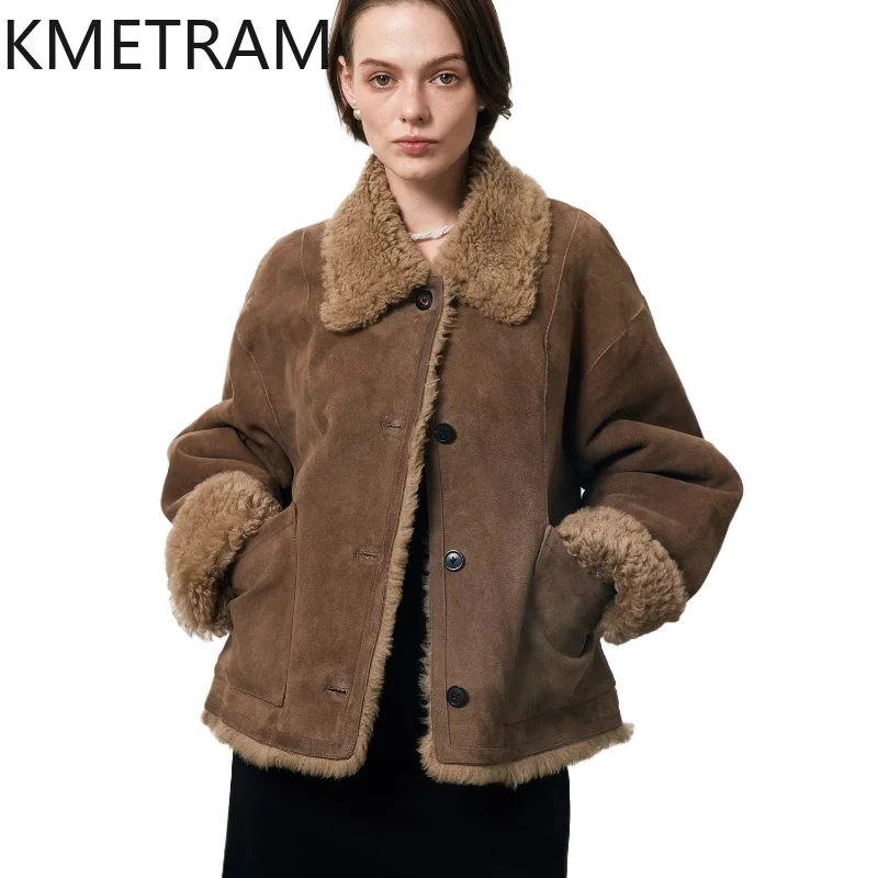 

Куртка женская двусторонняя из 100% натуральной овчины мериноса класса А с прикрепленной шерстью, короткая, из натурального меха, зимняя одежда для женщин 2026