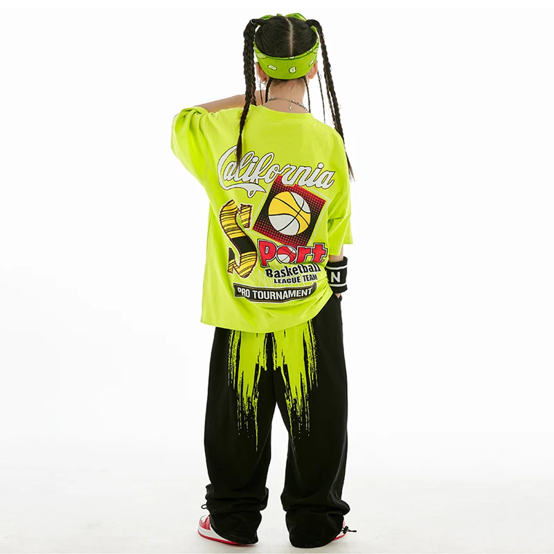 Girls Hip Hop Dance Clothes Short Sleeves Loose Jazz Practice Wear Boys Street Dancing Performance Outfit Stage Costume BL10365