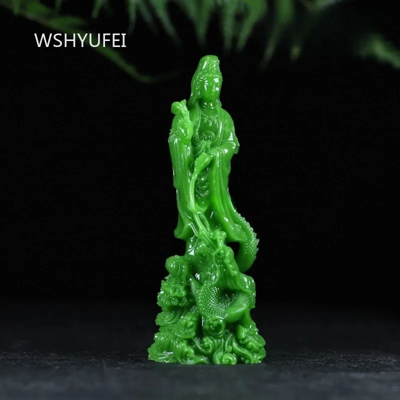 Luminous Guanyin Bodhisattva Ornament Offering Buddha Statue Decorations Green Guanyin Crafts Home Decoration Crafts