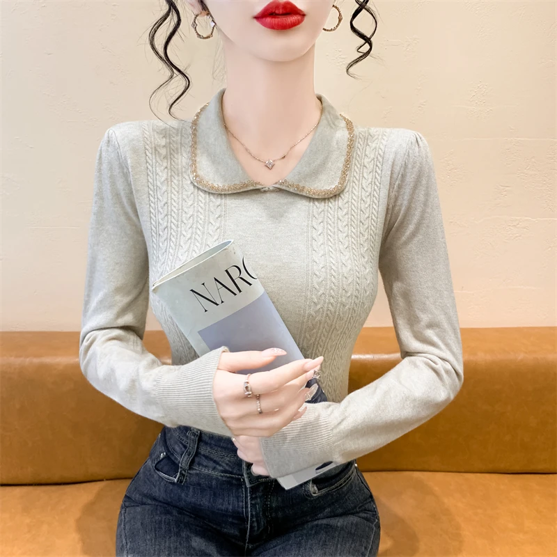 

Тяжелый вязаный длинный свитер Све с кукольным воротником-стойкой, утягивающий базовый слой, простой универсальный топ в Корейском стиле