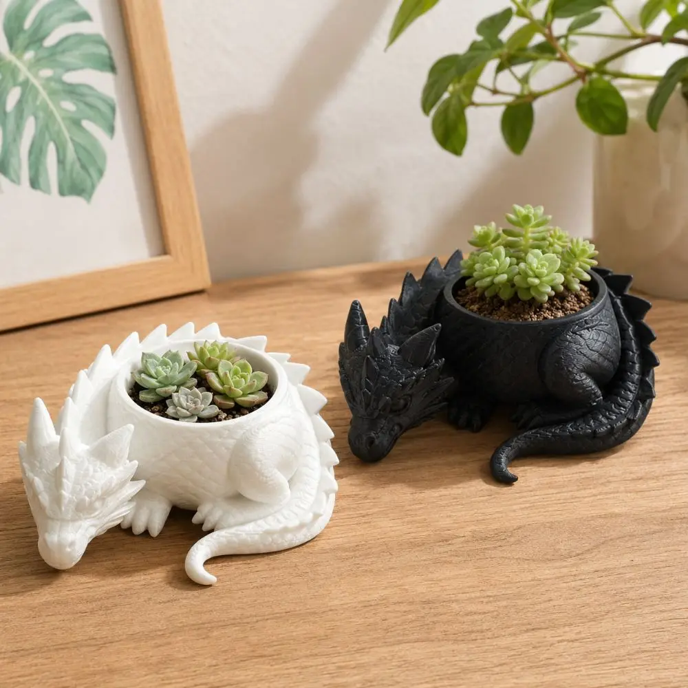 Portable 3D Printed Dragon Shaped Plant Pot Mini Funny Succulent Planter Lightweight Handmade Animals