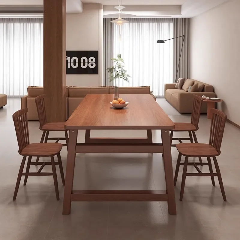 Solid Wood Rectangular Dining Table Modern Simple Small Apartment Living Room Commercial Table And Chair Set