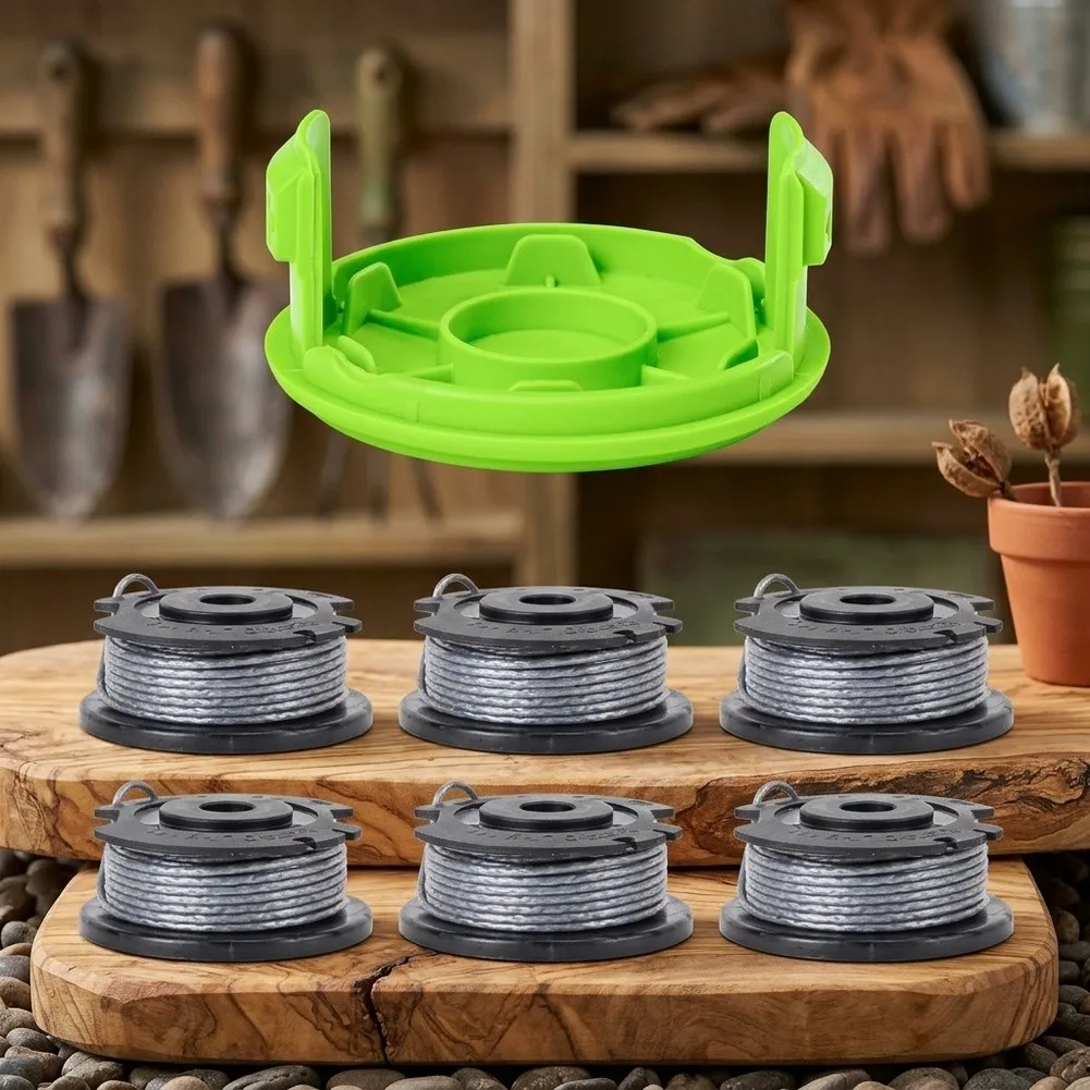 2026 Compatible With for greenworks- 0.065 Inch String Trimmer Spools 6 Pack Plus Cover Quick Load- Replacement For Yard Garden