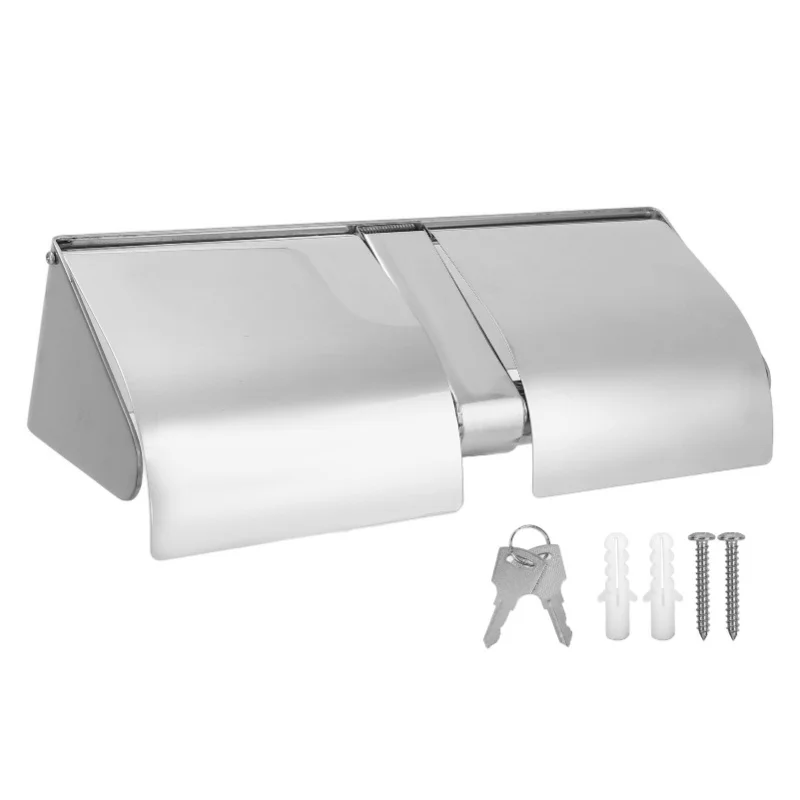 

Toilet Paper Holder 304 Stainless Steel Wall Mounted With Lock And Cover Waterproof Bathroom Roll Tissue Holder