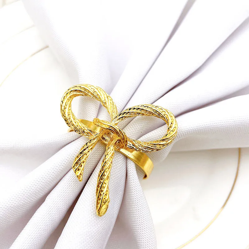 10pcs/lot Simple golden napkin ring butterfly bow tie napkin buckle hotel restaurant mouth cloth ring metal napkin ring