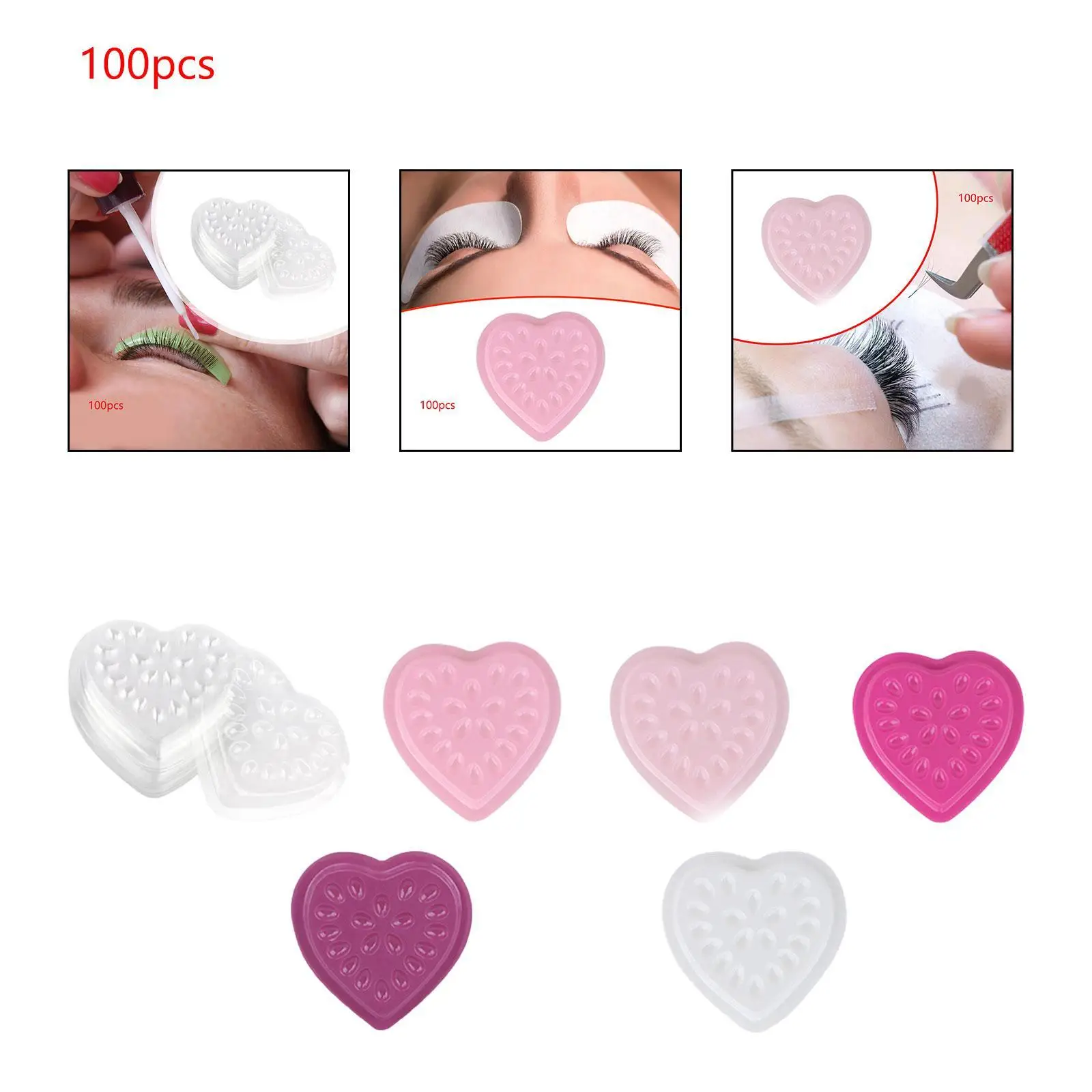 Bandeja de extensión de pestañas de 100 Uds., bandeja de gotas de pestañas, bandeja de soporte de extensión en forma de corazón con Base de flor para mujer