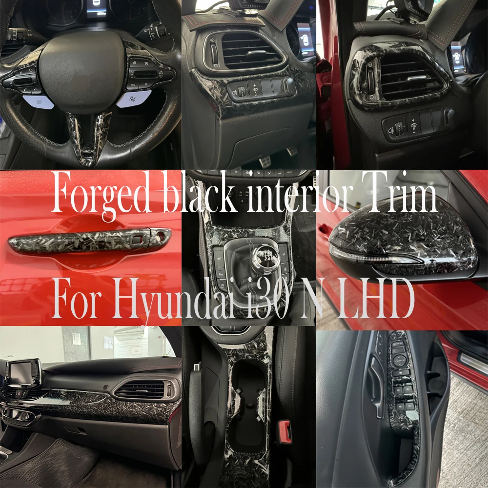 LHD Forged Black Interior Dashboard Central Console Gear Shift Air Vent Window Button Cover For Hyundai i30 N Exterior Styling