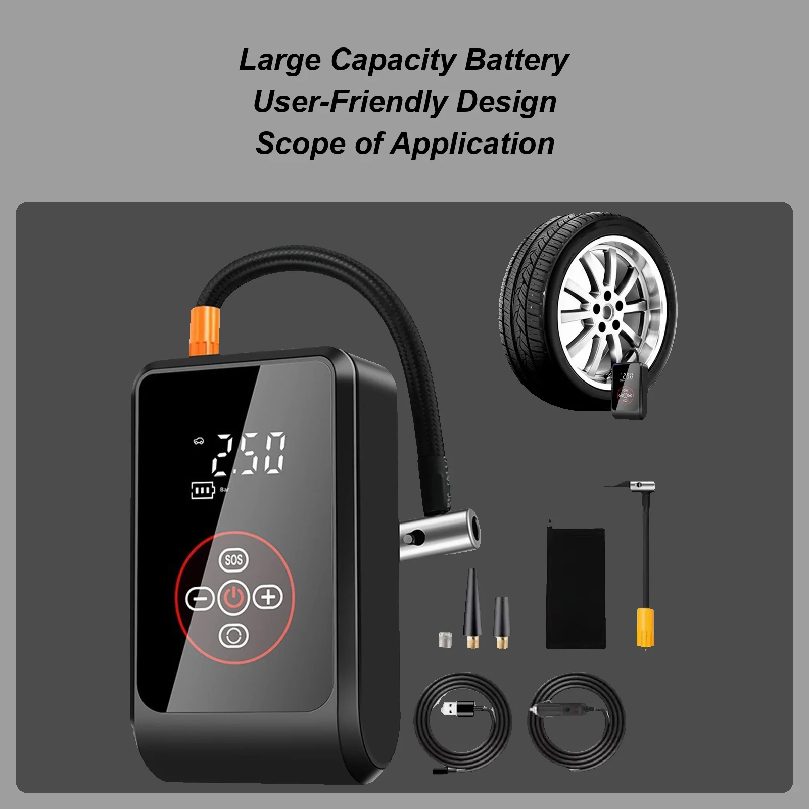 

Портативный воздушный компрессор, автомобильный насос для накачивания шин, электрический насос с автоматическим отключением и светодиодным экраном, автомобильные аксессуары для грузовика, мотоцикла, велосипеда