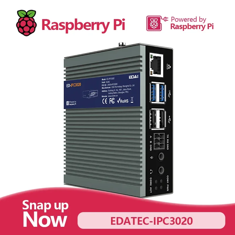 EDATEC-IPC3020 Broadcom BCM2712,High Performance Industrial Computer Based on Raspberry Pi5,with 4GB/8GB DDR,SD Card,SSD