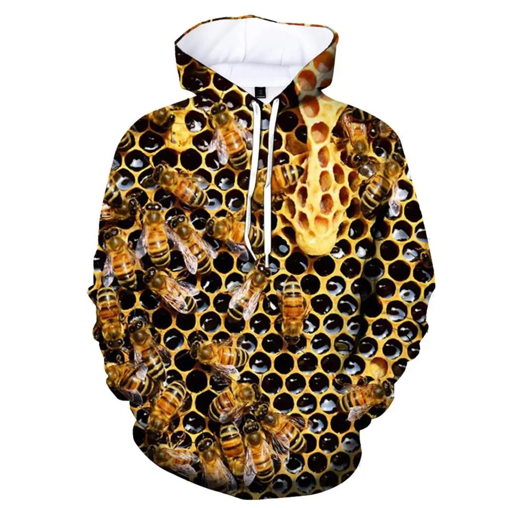 Funny HoneyComb Bee 3D Print Hoodies Men Women Casual Hooded Sweatshirts Oversized Pullover Streetwear Kids Tops Unisex Clothing