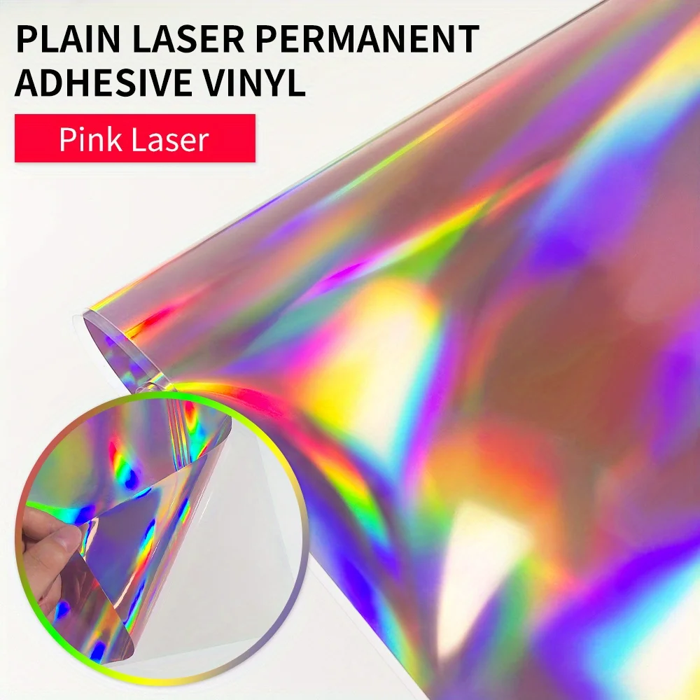 1Roll Pink Holographic Vinyl Roll Permanent Sticker Film Waterproof Self-Adhesive for All Cutting Machines DIY Christmas Sticker