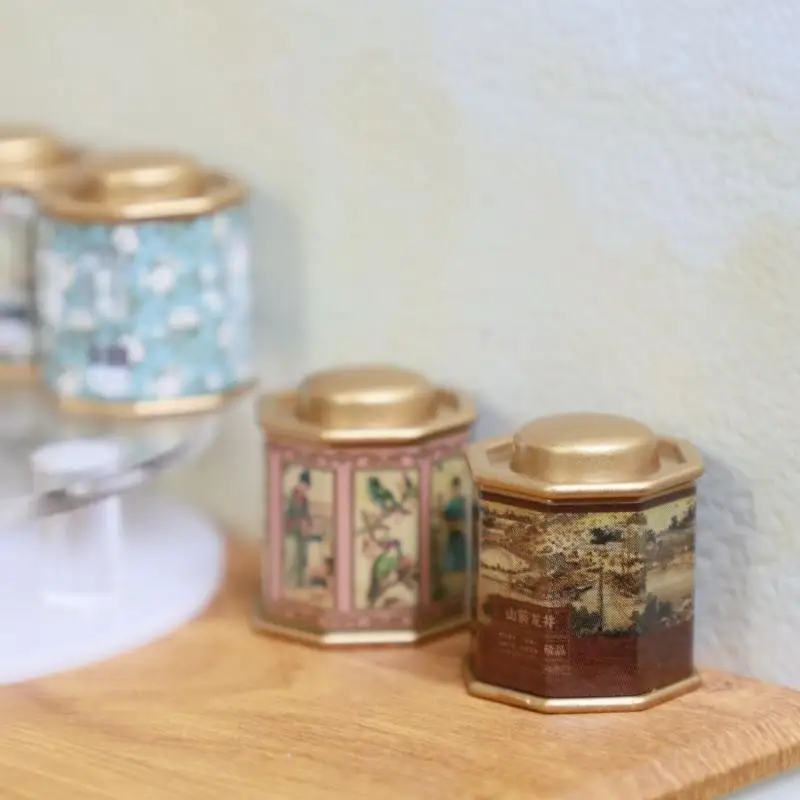1:12 Scale Vintage Coffee Cans & Tea Cans Set (Dollhouse Kitchen Accessory + Kids' Pretend Play Food Storage Toys)
