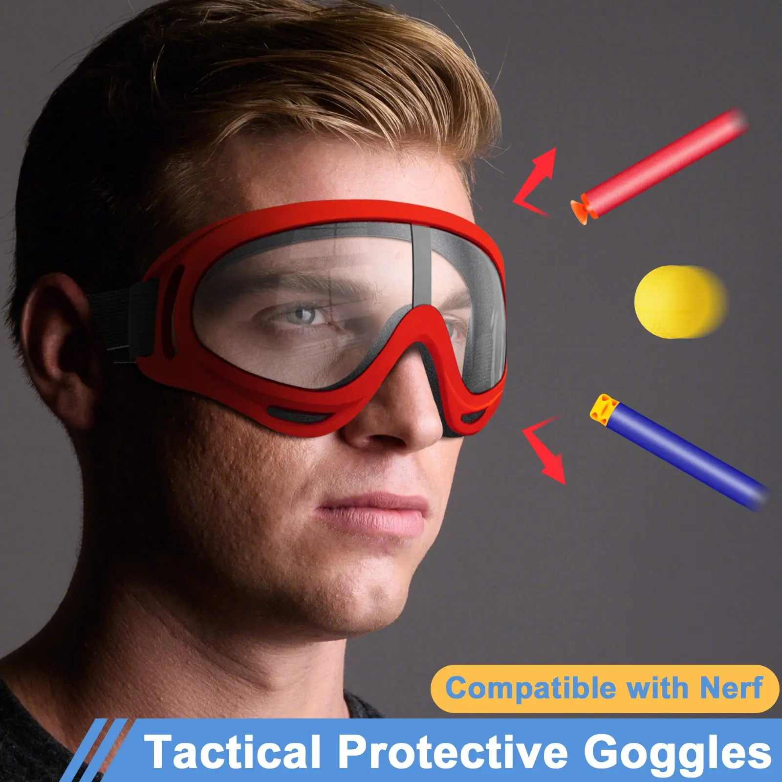 Protective Goggles / Safety Glasses / Motorcycle Eyewear Compatible with Nerf Guns for Kids Teens Game Battle Outdoor