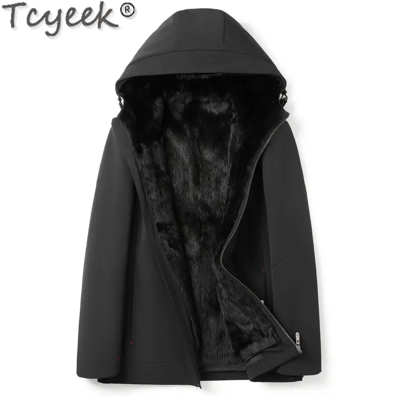 Tcyeek Fashion Men Parka Winter Warm Real Fur Jacket Men Clothing Hooded Natural Mink Fur Liner Male Coat Chaquetas Hombre Tide