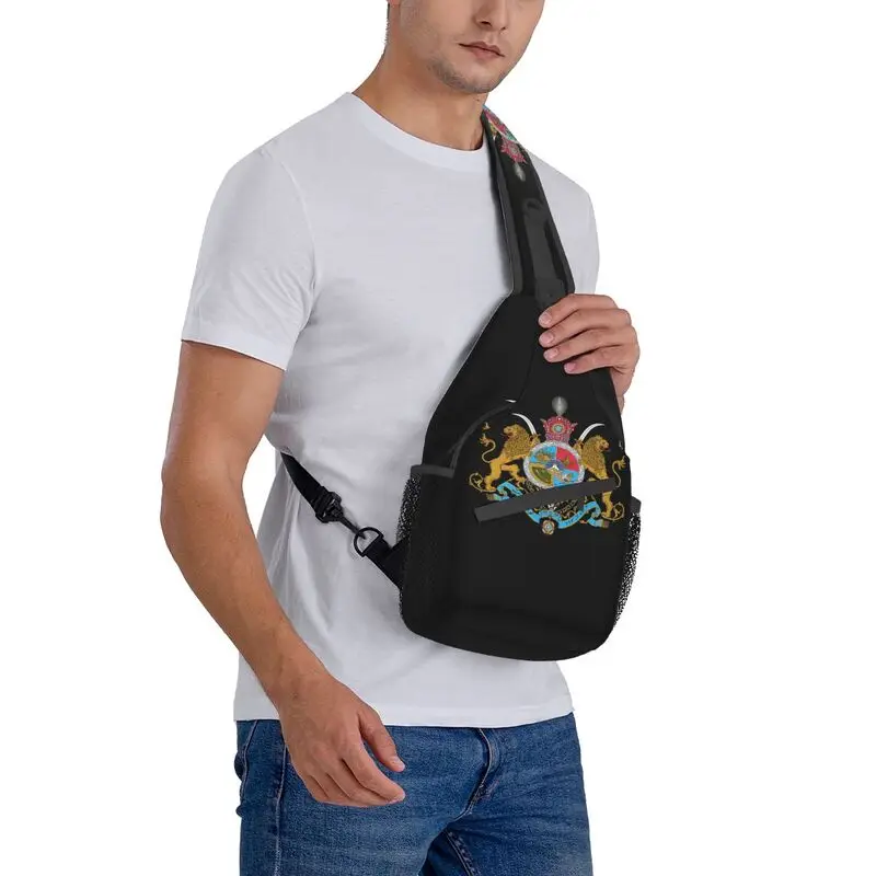 Imperial Coat Of Arms Of Iran Sling Chest Bag Custom Iranian Lion Crossbody Shoulder Backpack for Men Travel Hiking Daypack