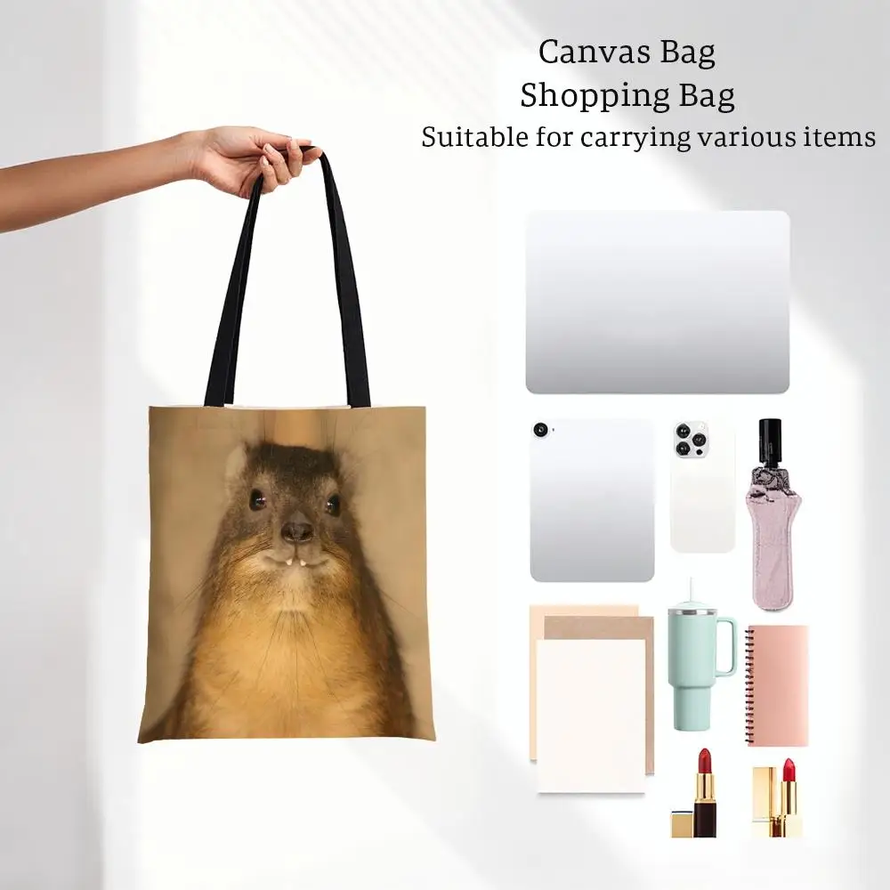 Funny Unique Cute Rock Hyrax Animal Storage Bags Canvas Bags Series Print Bag Lightweight Shoulder Daily Shopping Bags