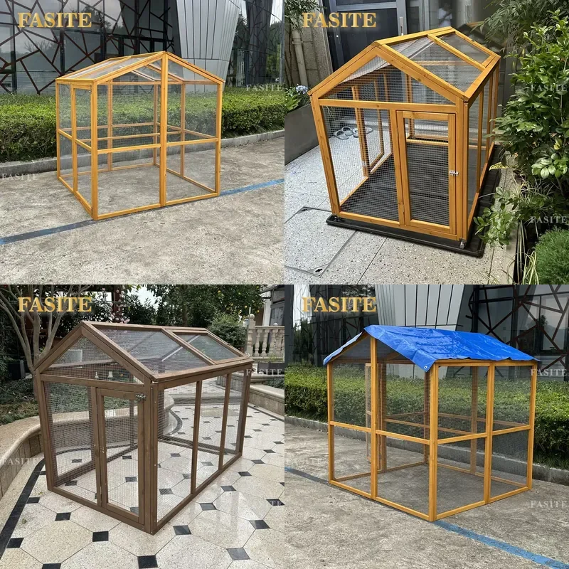 For Wooden Chicken Coop House Cage with Fence for Parrot Duck Pigeon Cat Cattery Outdoor Indoor Pet Shelter Durable Natural