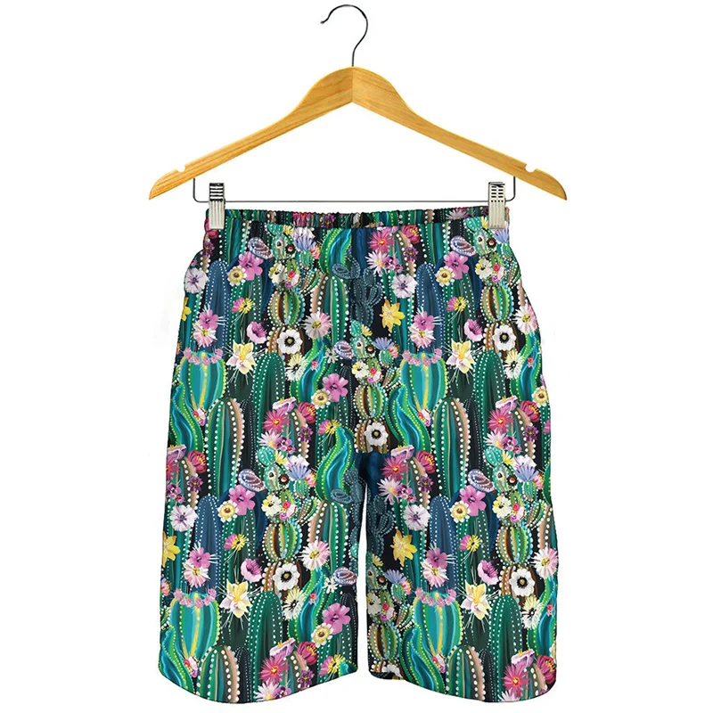 Tropische Cactus Sappige Grafische Strandshort Mannen 3d Bedrukte Planten Snel Droog Zwembroek Zomer Straat Losse Surfboard Shorts