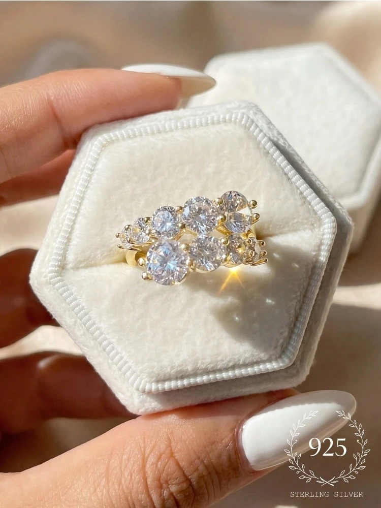 Personalisierter, wunderschöner, verstellbarer runder Zirkon-Ring aus 925er Sterlingsilber für Frauen, Jahrestag, luxuriöser, hochwertiger, edler Schmuck – Detail 2