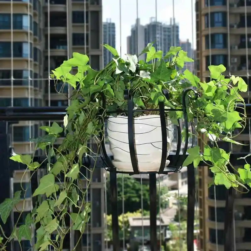 

Balcony Hanging Basket Iron Art Rail Flower Stand Suspension Flower Pot Ra Hook round Flower Stand Home Decorative Accories