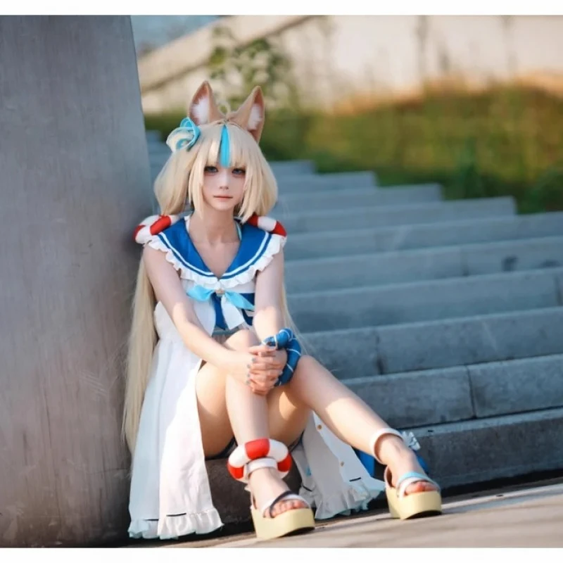 

Sameko Saba Cosplay Anime Vtuber Costume Gura Sailor Halloween Carnival Sweet Girl JK Sailor Uniform Summer Beach Swimsuit