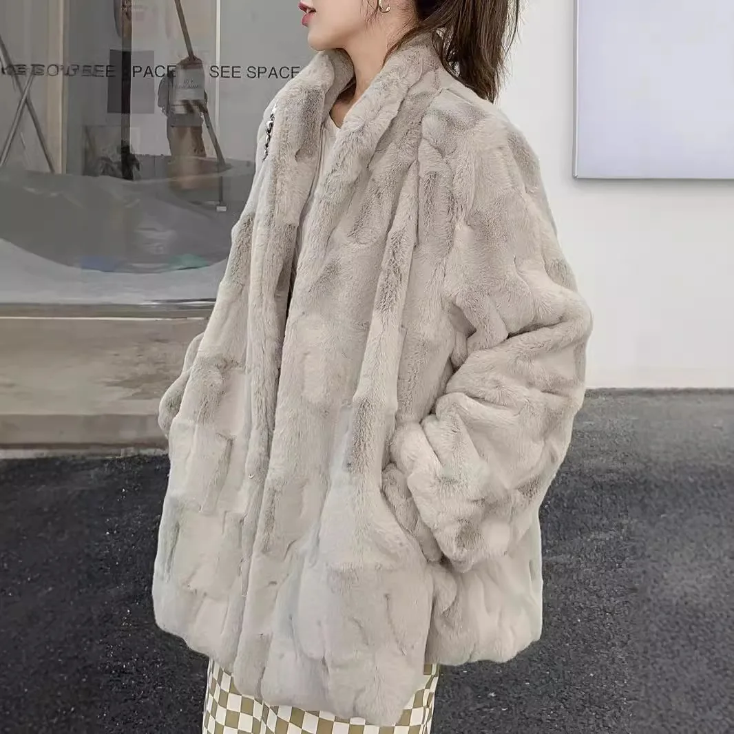 

Mid Length Coat Women Faux Fur Coats Jackets Stand Collar Thick Warm Y2k Streetwear Jacket Work Casual Autumn Winter 2025