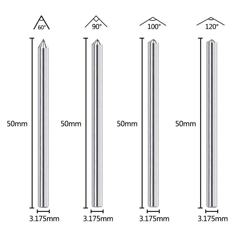 Hampton 3,175 mm Diamant-Gravur-Bit 60, 90 100, 120 D, CNC-Diamant-Punkt-Schnitzfräser für Metall- und Steinschneidewerkzeug – Detail 3