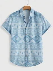 Ethnic Style Totem Print Men's Short Sleeve Shirts Hawaiian Casual Daily Lapel Tops Plus Size Men's Shirts Fashion