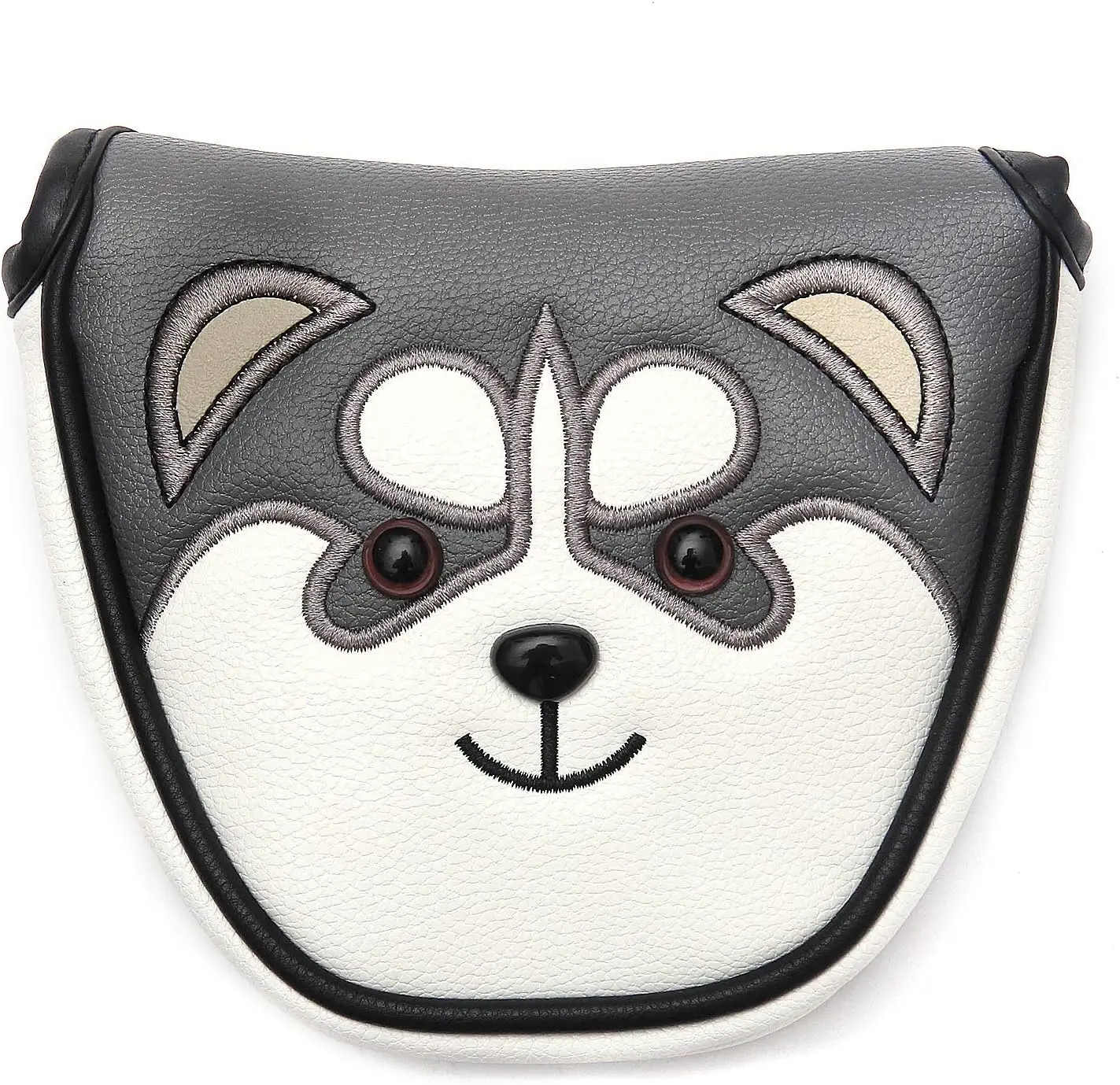 ฝาครอบหัวไดร์เวอร์กอล์ฟน่ารัก Husky การ์ตูนสัตว์ PU หนัง Mallet Headcover กันฝุ่นครอบคลุม