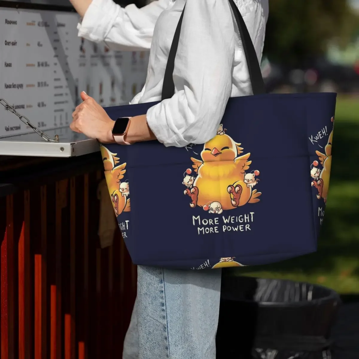 Funny Fat Chocobo - Big Power Beach Tote Bag Sport Gym Yoga Duffle Large Tote Bag Women Travel Bag Fitness bag