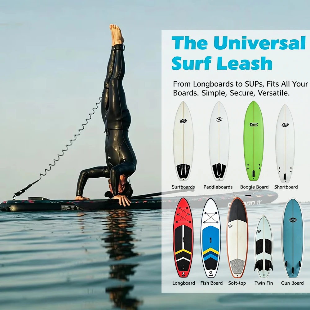UICE SUP Board SUP Leash 7MM10FT SUP Accessory Surf Coiled Spring Wrist Strap Stand-Up Paddle Board Leg Rope Safety Leash
