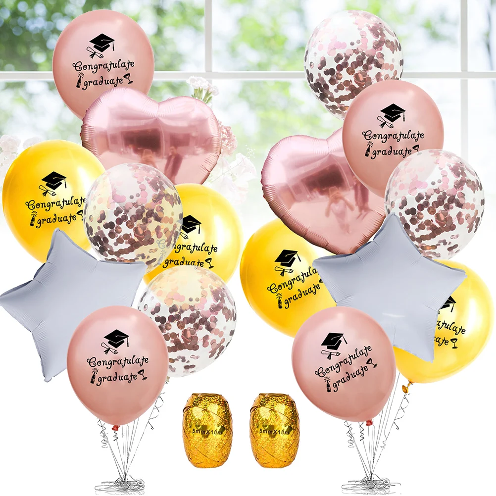 

2Set Graduation Balloons Decoration Kit 18inch Hearts Stars Latex Sequined Balloons Ribbons Party Supplies Graduation