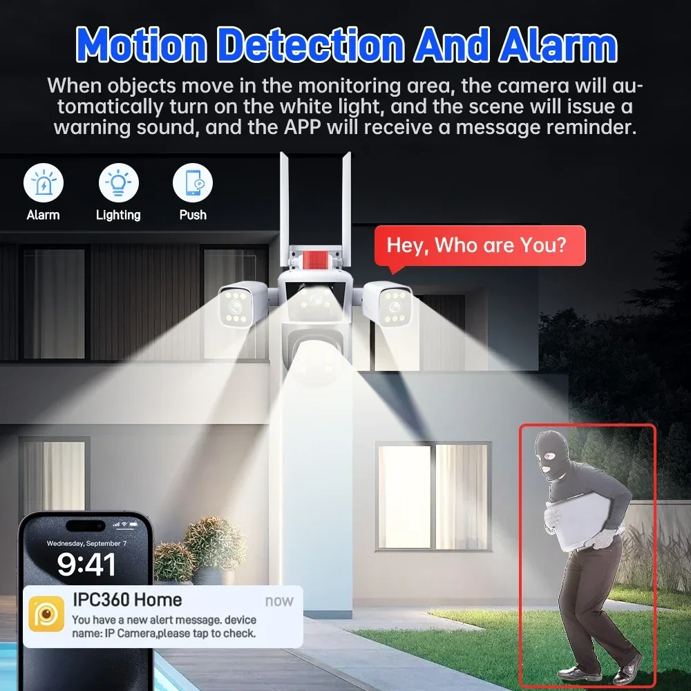 8K Outdoo 10X Optical Zoom WiFi IP Camera 16MP Four Lens Three Screens Human Auto Tracking 6K Security Video Surveillance CCTV