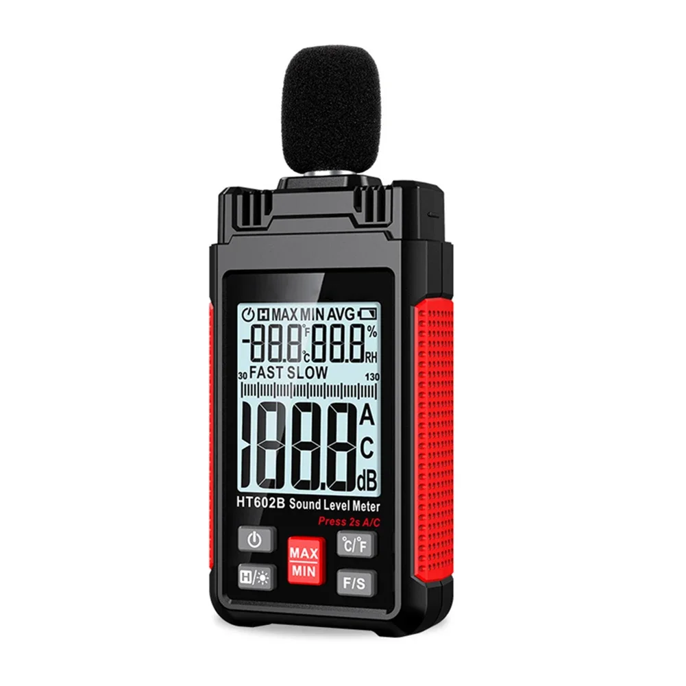 HT602B Portable Digital Noise Meter with Backlit LCD Screen for Sound Level Measurement 30 130dB and Environmental Testing