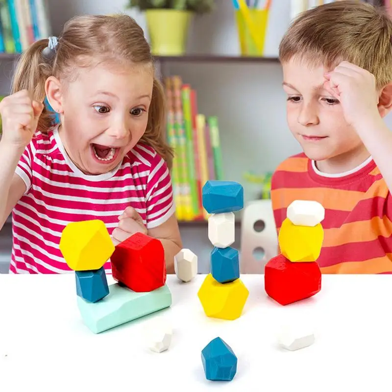 Juego de bloques de construcción de piedras de equilibrio de madera, juguetes educativos creativos, regalos para niños y niñas en cumpleaños