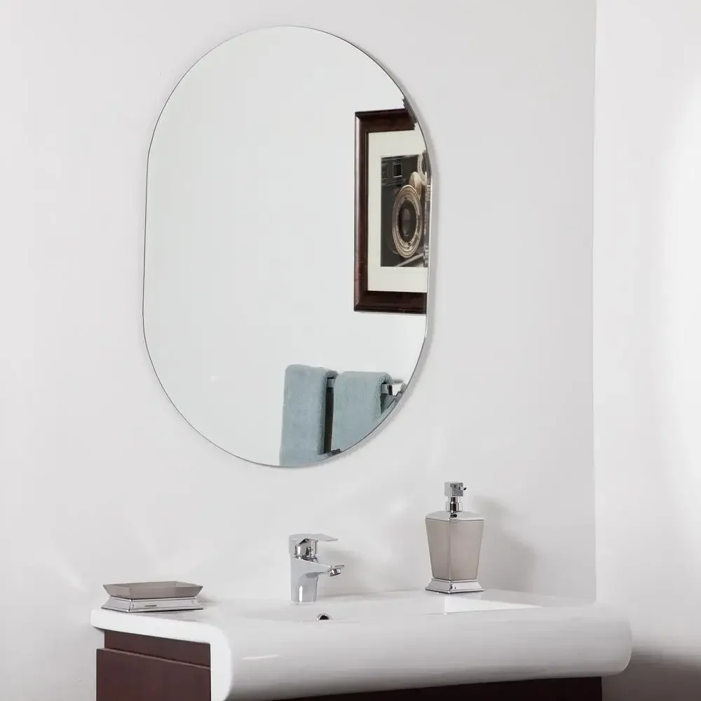 Modern Silver Beveled Oval Bathroom Mirror Hang Vertically or Horizontally Premium Glass 28