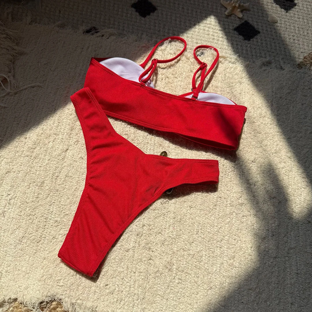 Neuer, verführerischer, gerippter brasilianischer Bikini mit Polsterung, Badeanzug, zweiteiliger Bikini-Set, Damen-Badebekleidung, V6343R. – Detail 18