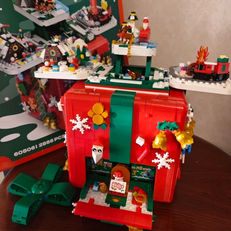 Diy Building Block Model Christmas Gift Surprise Mechanism Box Elf Snowman Bricks Ornament Toy For Children & Adults