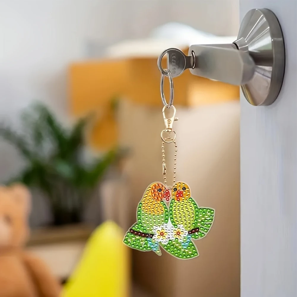 10 قطعة مزدوجة الوجهين الحيوان الماس الفن كيرينغ الماس اللوحة الفن المفاتيح قلادة للمنزل حفلة عيد ميلاد ديكور