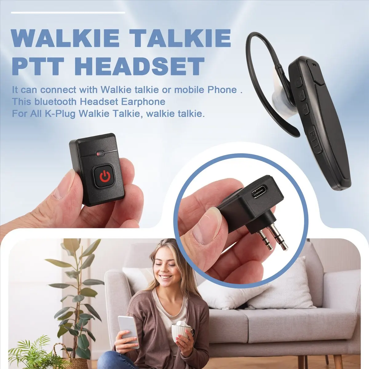 

Persevering-Walkie Беспроводная Bluetooth-гарнитура PTT Динамик Hands-Free K Plug для KENWOOD Адаптер для микрофона и гарнитуры