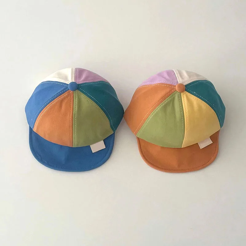 لطيف طفل قوس قزح بلغت ذروتها قبعة طفل موضة اللون كتلة بطة اللسان قبعة 3-18 متر صبي فتاة الرضع قبعة بيسبول الأطفال ظلة أقنعة #4